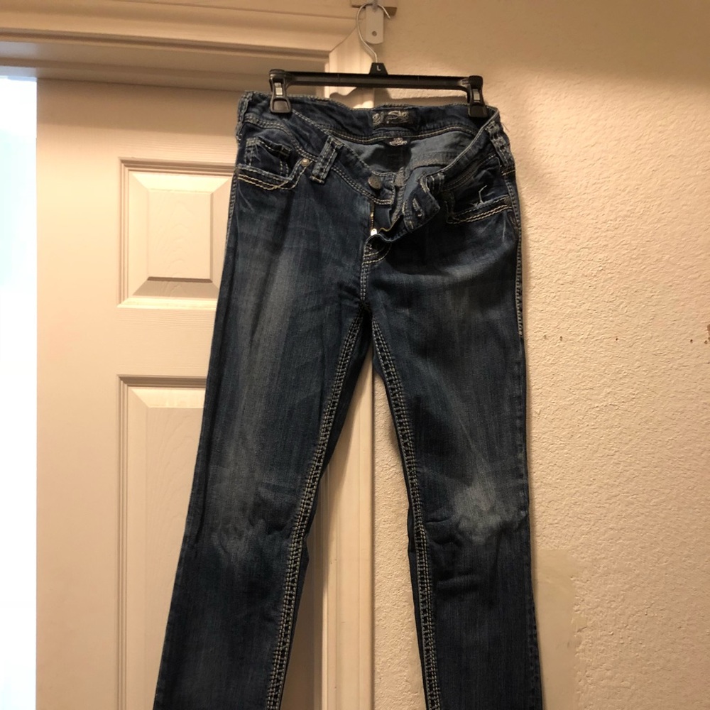 Silver dark blue jeans